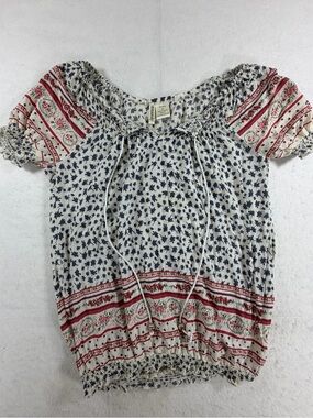 Passport Floral Boho Peasant Top Women's Small Rayon Cottagecore